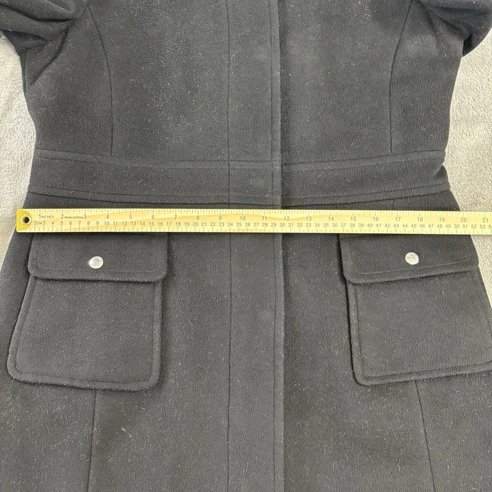 Michael Michael Kors Coat Womens‎ 12 100% Wool Solid Black Hooded Trench Outdoor